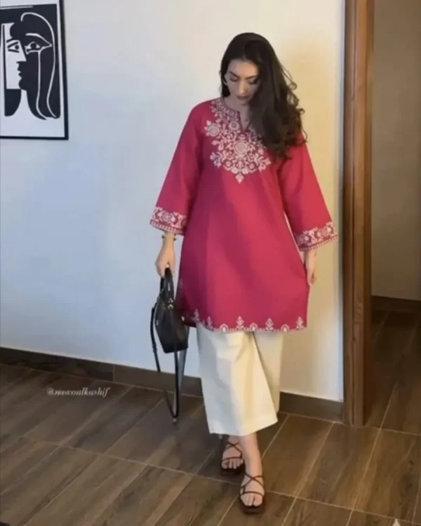 Cotton Pink Kurti With Plazo Set