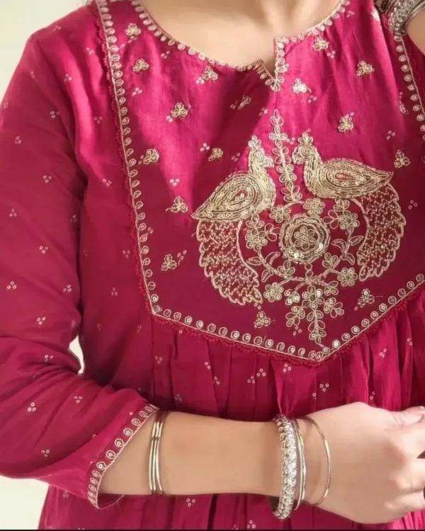 Rani Pink Floral Print Kurti Pant With Dupatta