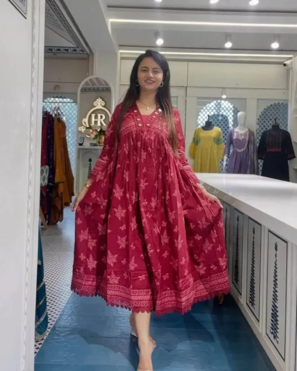Cotton Printed Anarkali Suit Set