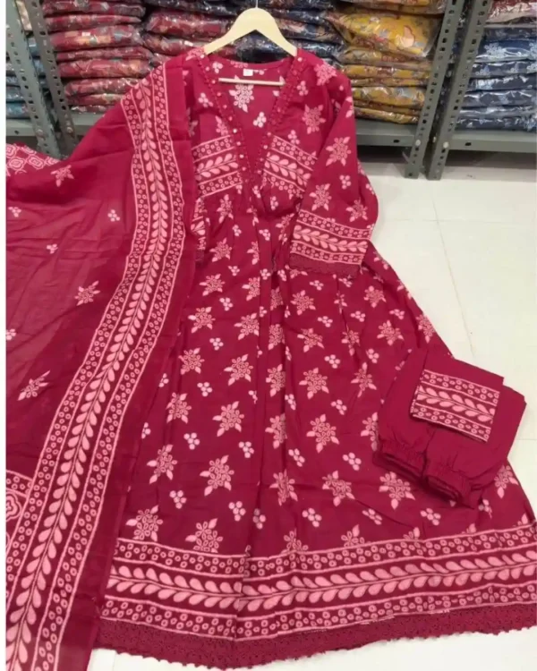 Cotton Printed Anarkali Suit Set