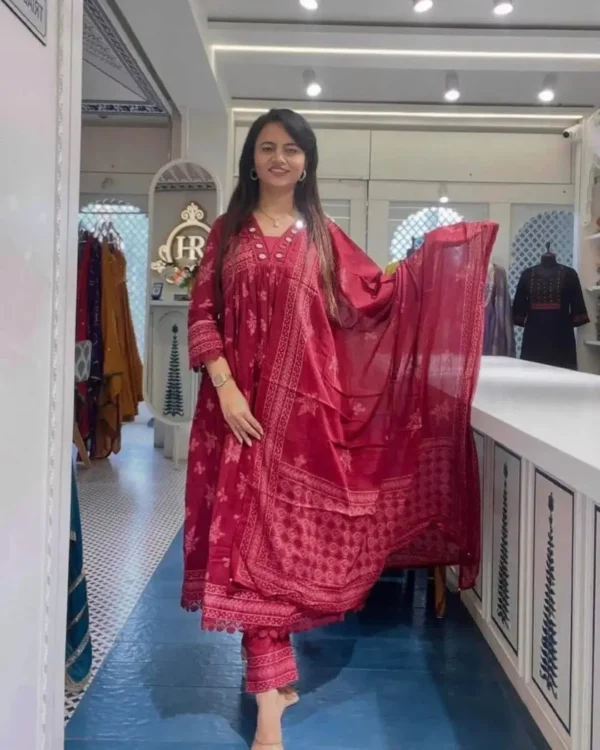 Cotton Printed Anarkali Suit Set