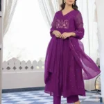 Cotton Printed Purple Suit Set For Women