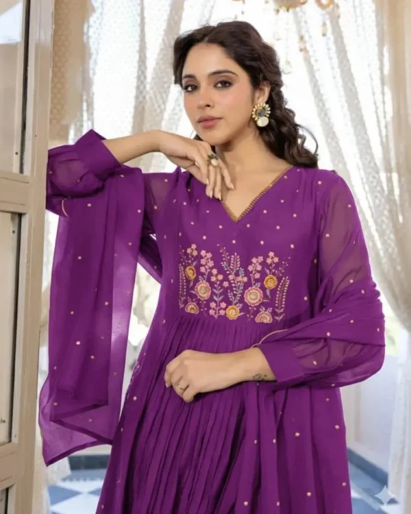 Cotton Printed Purple Suit Set For Women