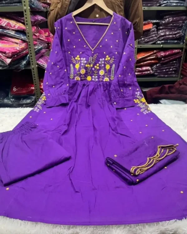 Cotton Printed Purple Suit Set For Women