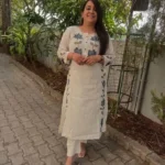 Cotton Printed White Kurti Pant Set