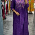Cotton Purple Kurti Set With Dupatta Set