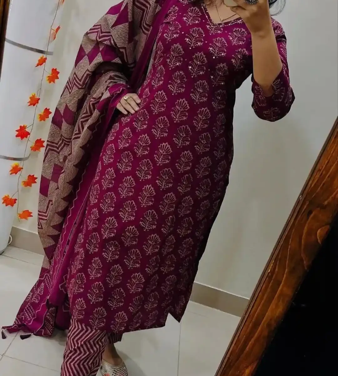 Cotton Rani Pink Party Wear Suit Set