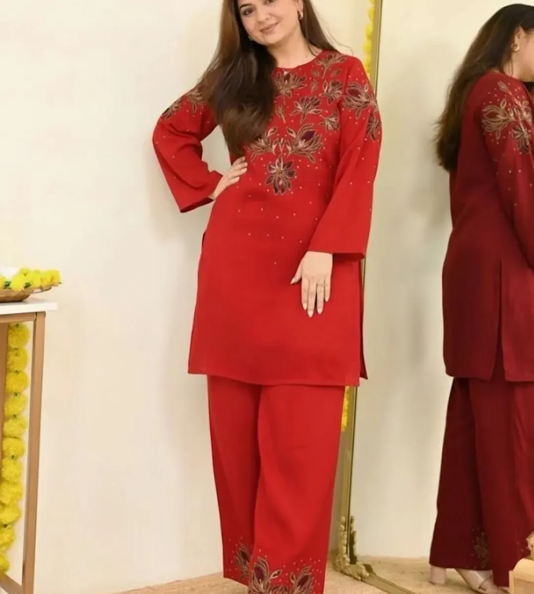 Cotton Red Color Kurti Set