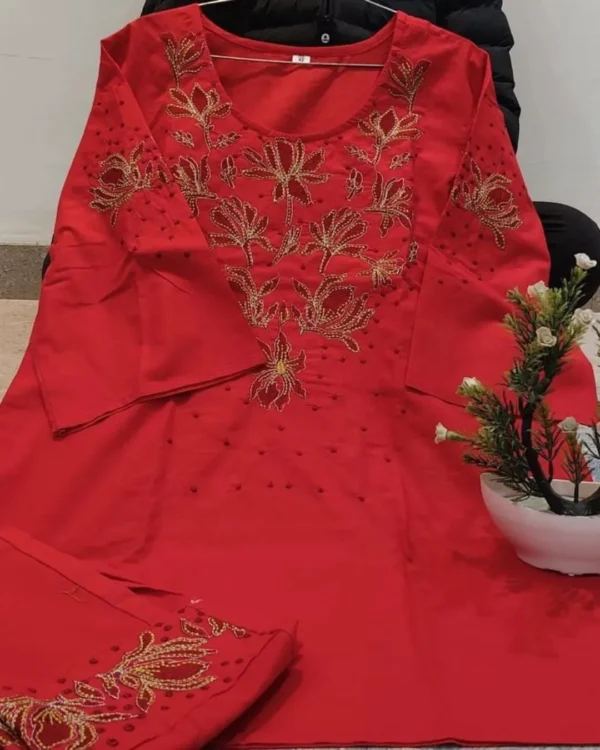 Cotton Red Color Kurti Set