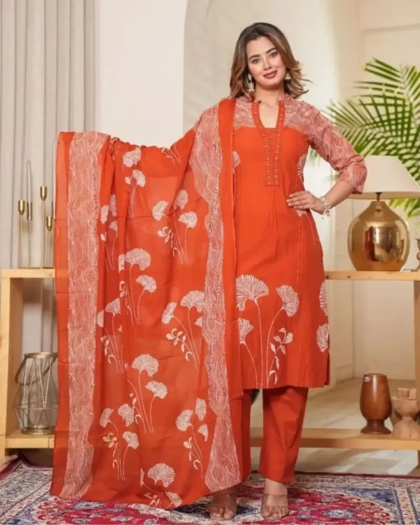Cotton Sanganeri Print Kurti Pant Dupatta Set