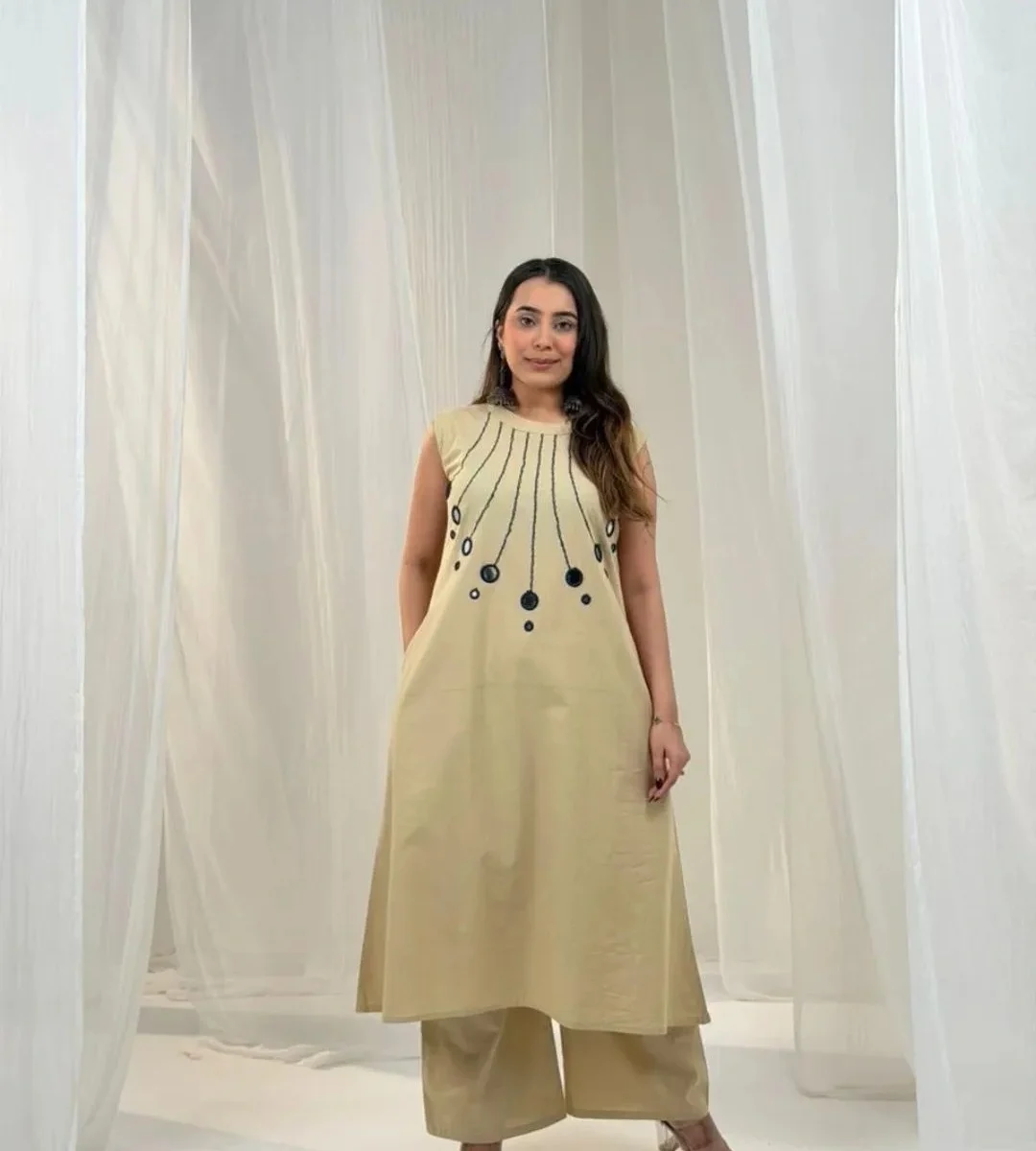 Cotton Sleeveless Kurti With Palazzo Set