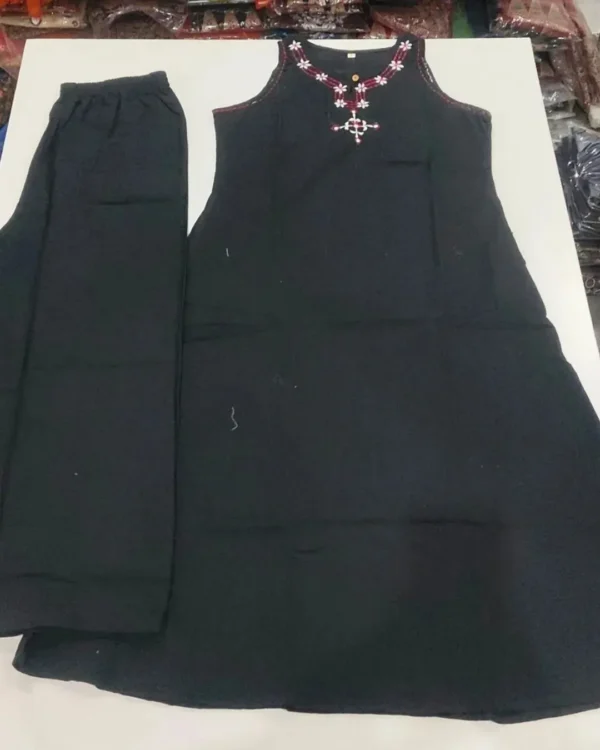 Cotton Slub Black Kurti With Palazzo Set