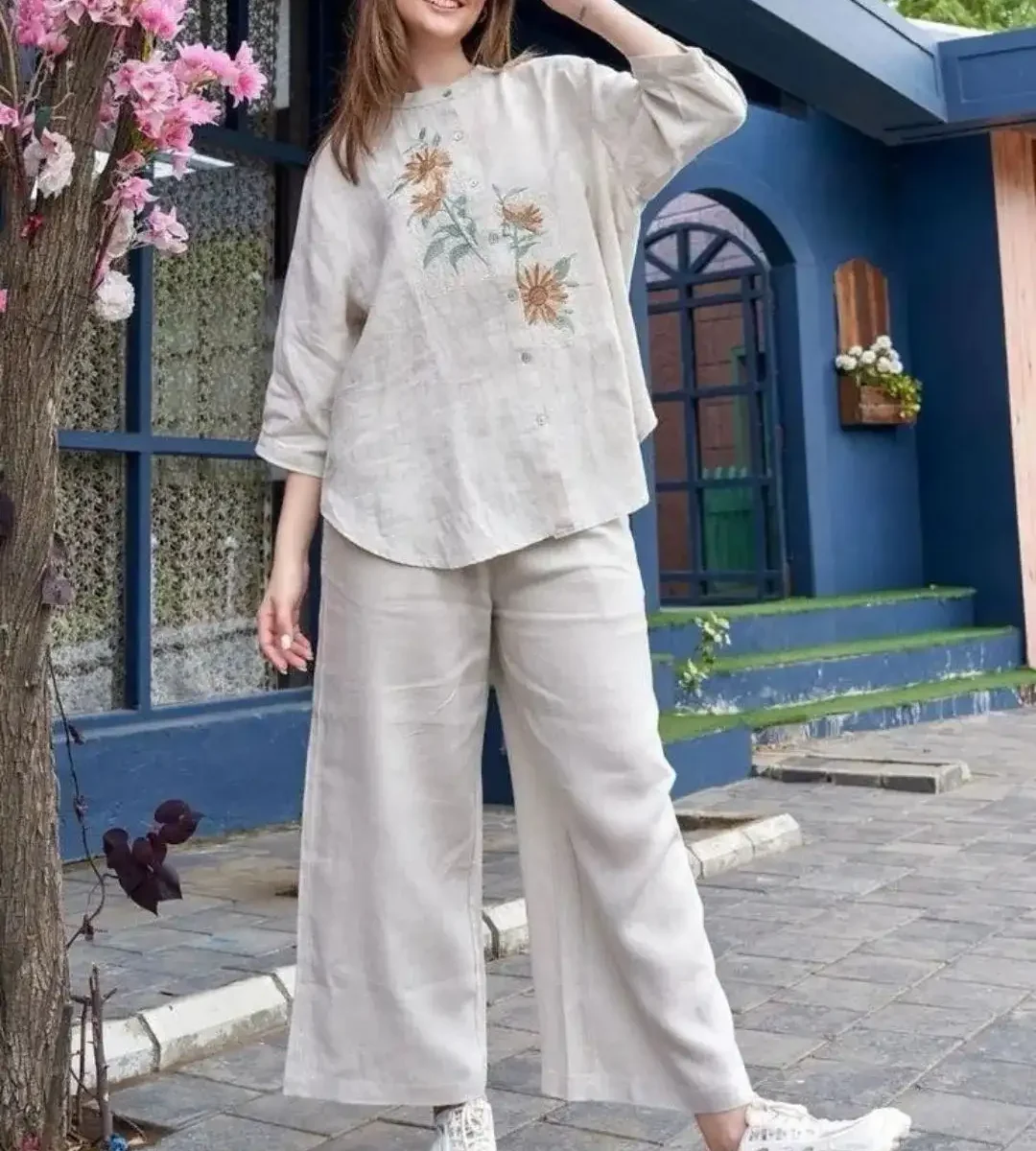 Cotton Slub Office Wear Kurti Pant Set