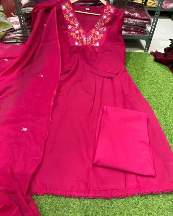 Cotton Slub Pink Kurti Pant With Dupatta