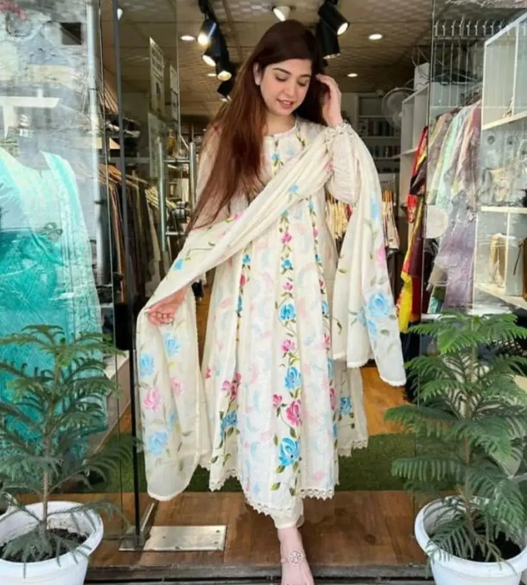 Cotton White Chikankari Embroidery Suit Set