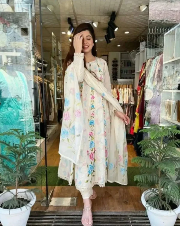Cotton White Chikankari Embroidery Suit Set