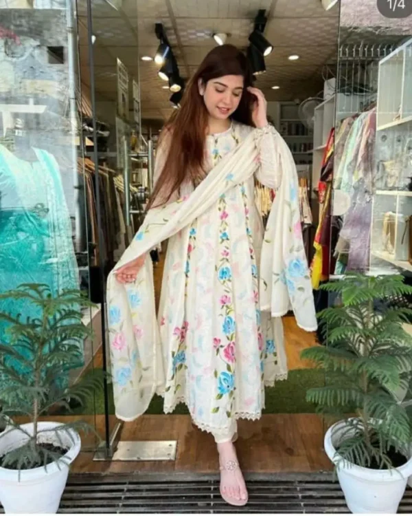 Cotton White Chikankari Embroidery Suit Set
