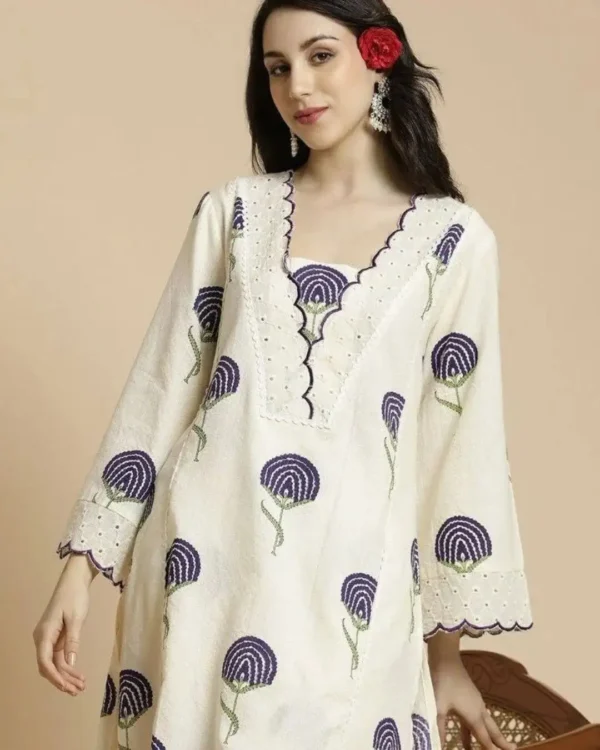 Cotton White Color Kurti Palazzo Set