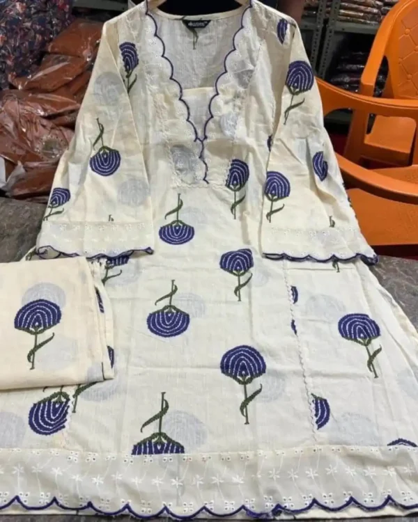 Cotton White Color Kurti Palazzo Set