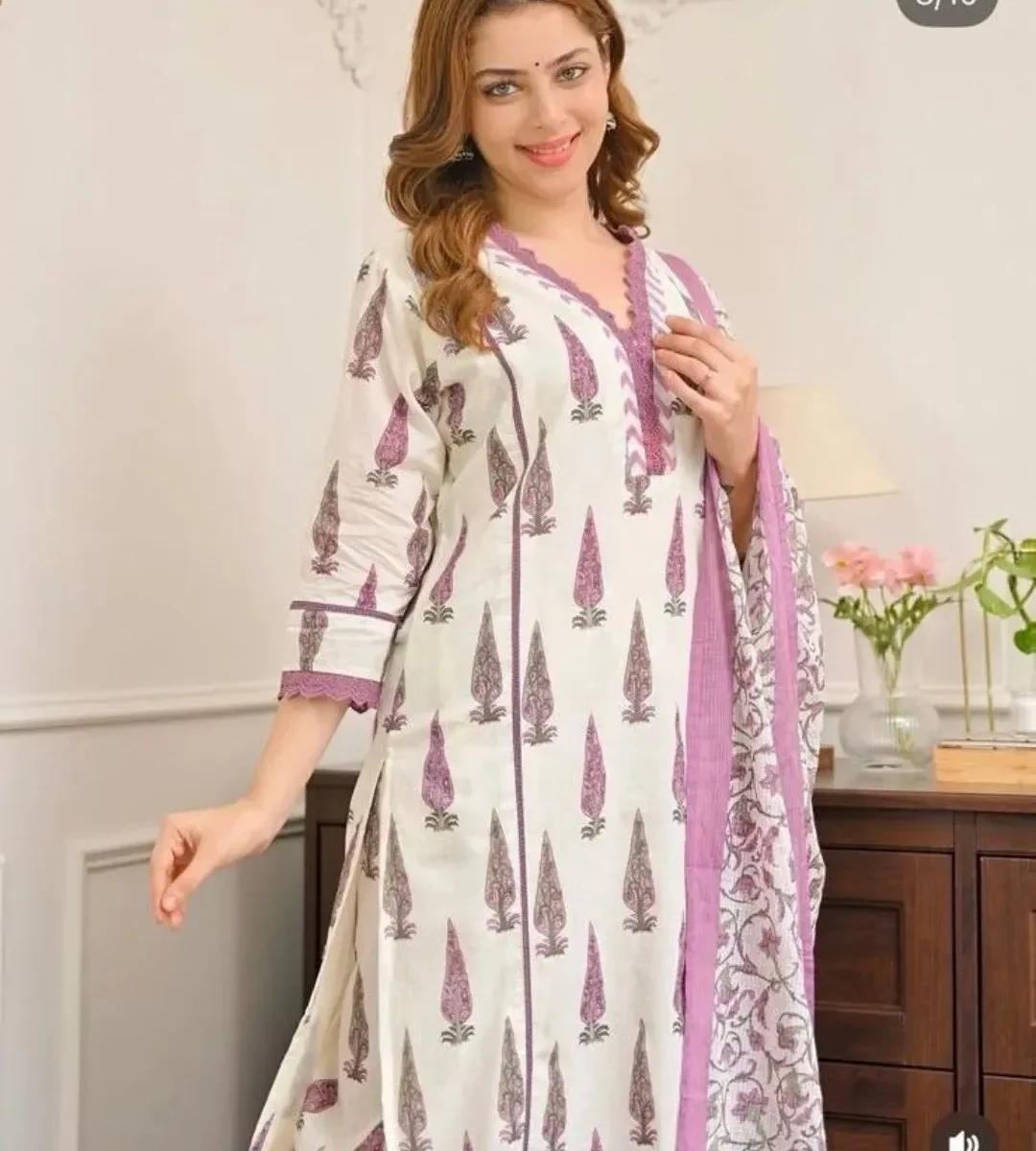 Cotton White Embroidered Kurti Set