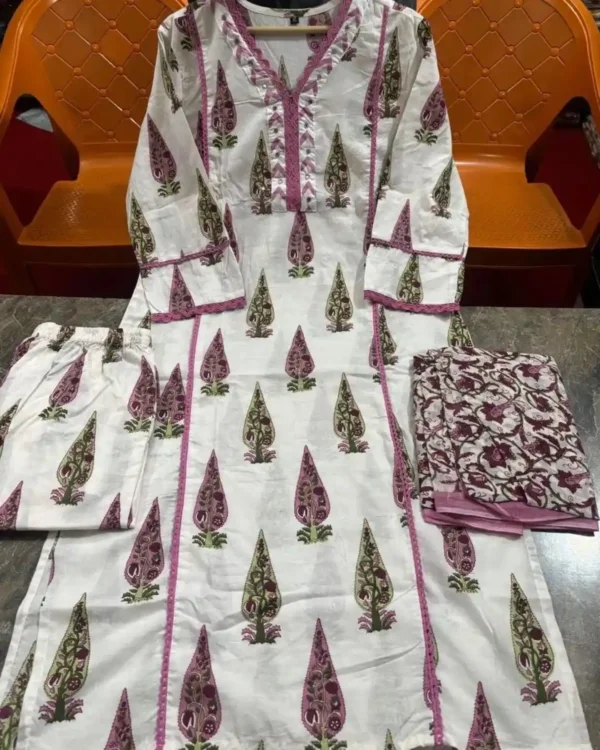 Cotton White Embroidered Kurti Set