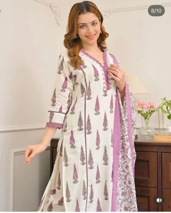Cotton White Embroidered Kurti Set