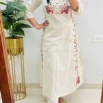 Cotton White Floral Printed Kurti Pant Set