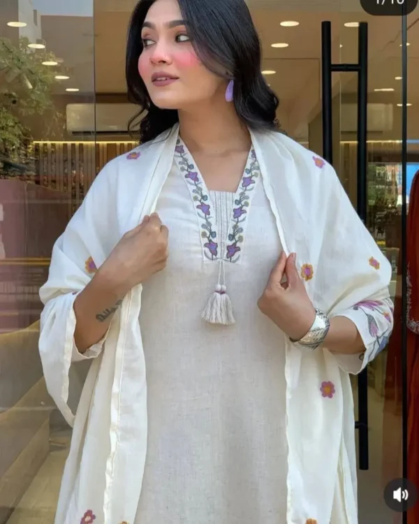 Cotton White Kurti With White Dupatta