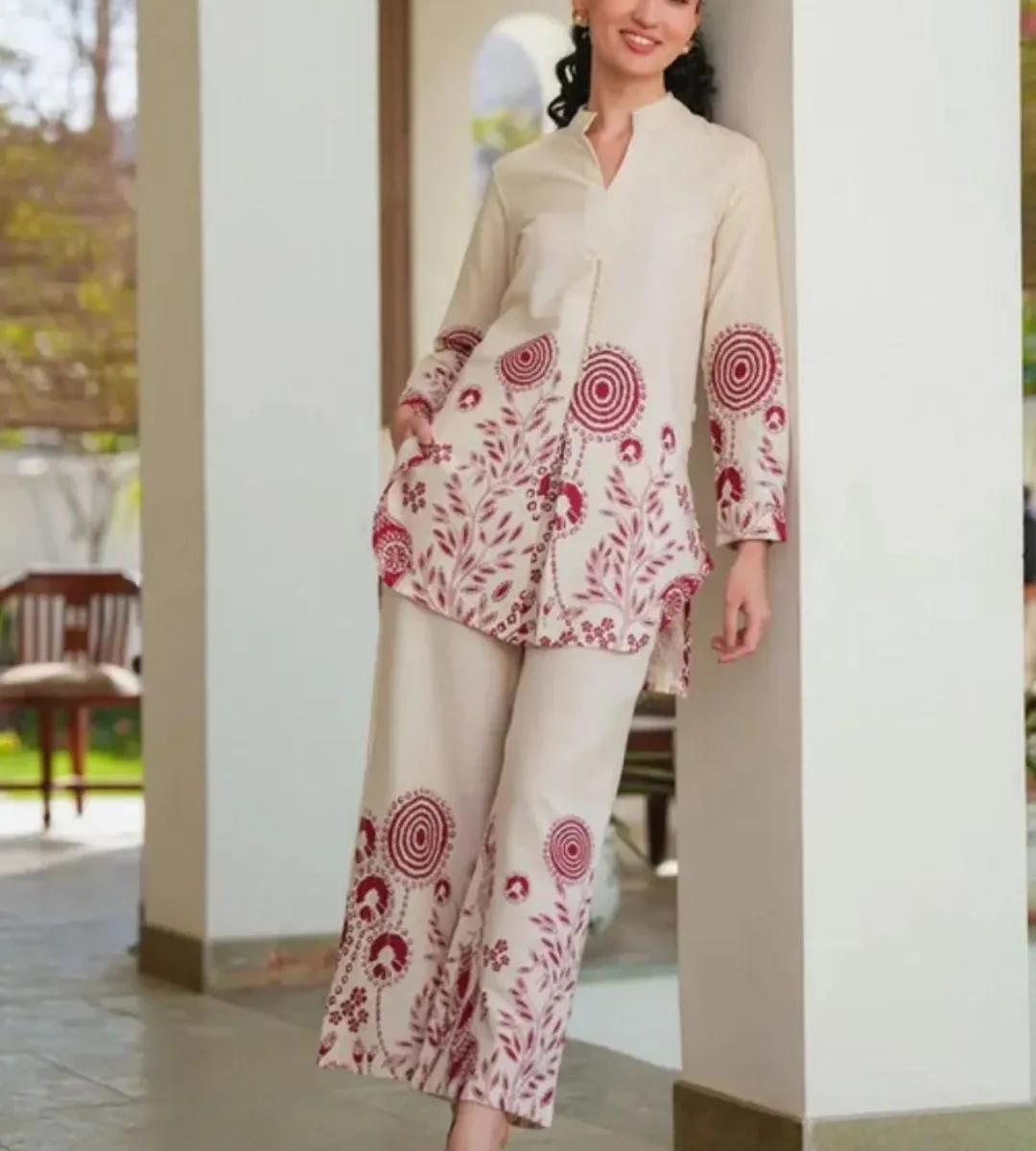 Cotton White Office Wear Kurti Pant Set
