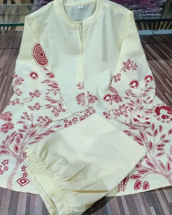 Cotton White Office Wear Kurti Pant Set