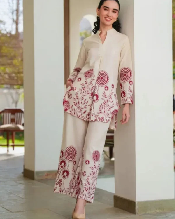 Cotton White Office Wear Kurti Pant Set