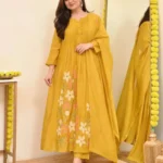 Cotton Yellow Sanganeri Print Kurti & Kurta Set