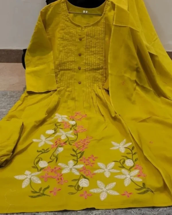 Cotton Yellow Sanganeri Print Kurti & Kurta Set