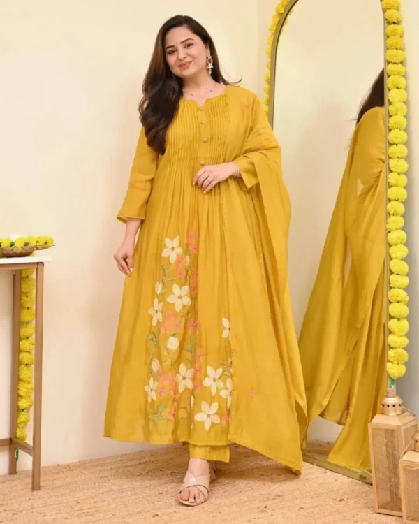 Cotton Yellow Sanganeri Print Kurti & Kurta Set