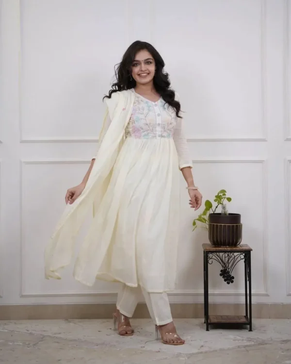 Cream White Cotton Suit Set