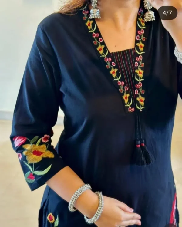Dark Blue Kurti Pant With Dupatta Set
