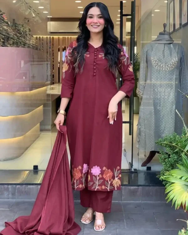 Dark Maroon Cotton Suit Set
