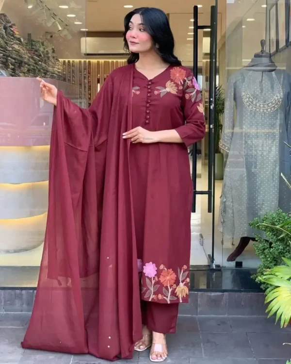 Dark Maroon Cotton Suit Set