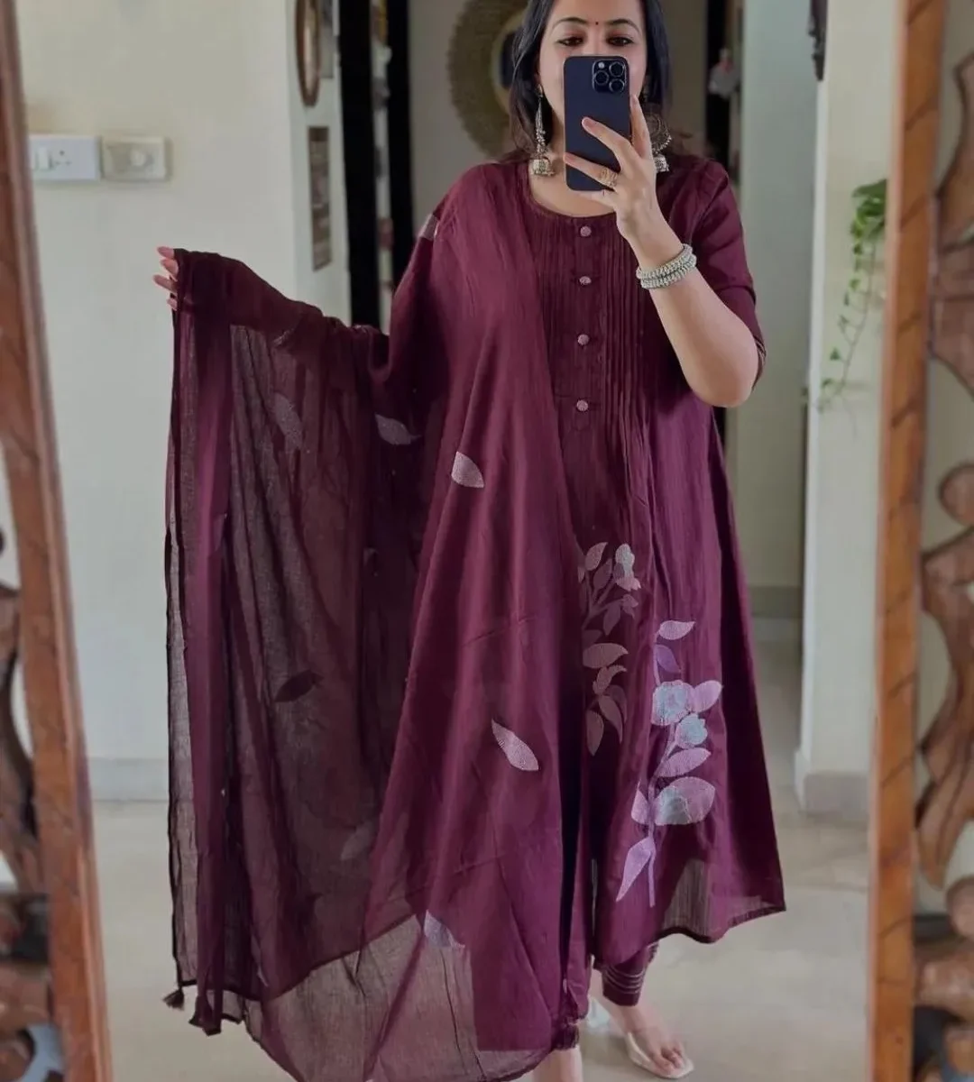 Dark Maroon Suit With Dupatta Set