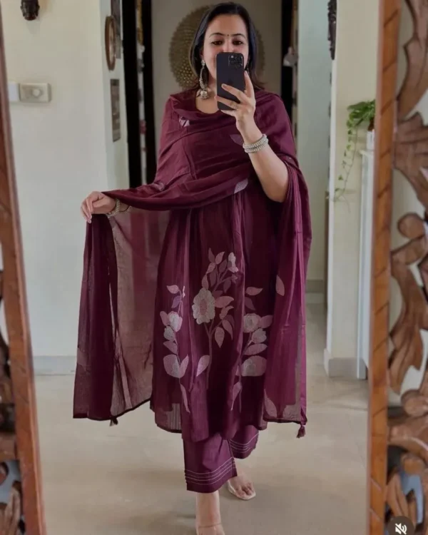 Dark Maroon Suit With Dupatta Set
