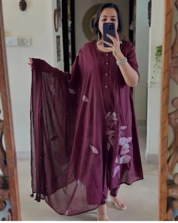 Dark Maroon Suit With Dupatta Set