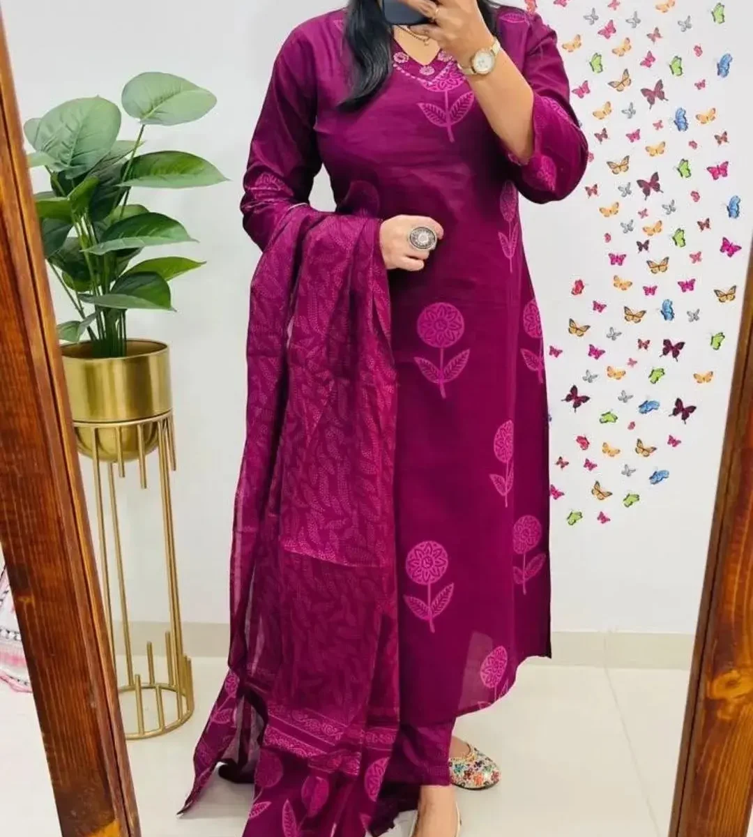 Dark Pink South Cotton Suit Set