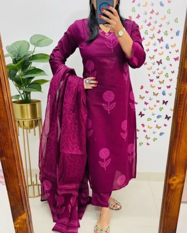 Dark Pink South Cotton Suit Set