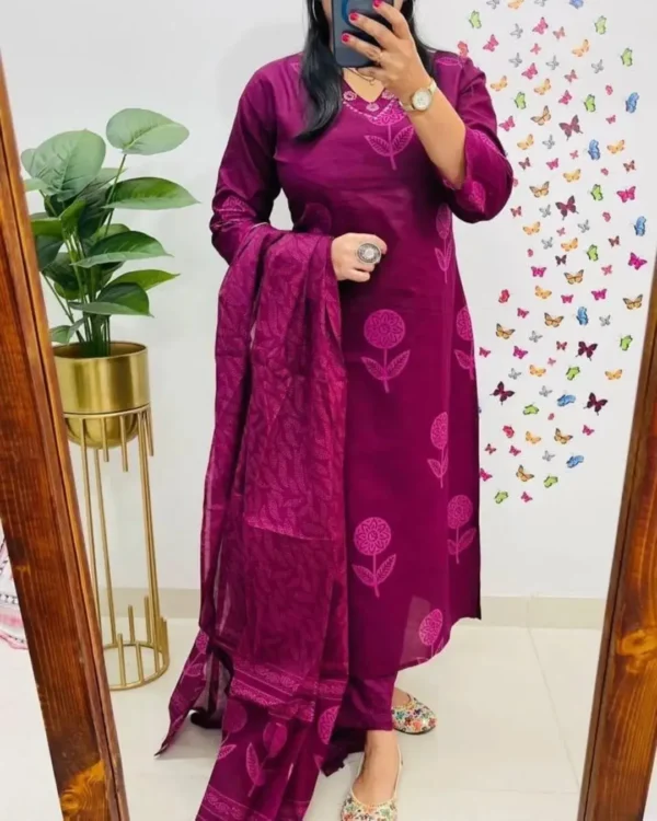 Dark Pink South Cotton Suit Set