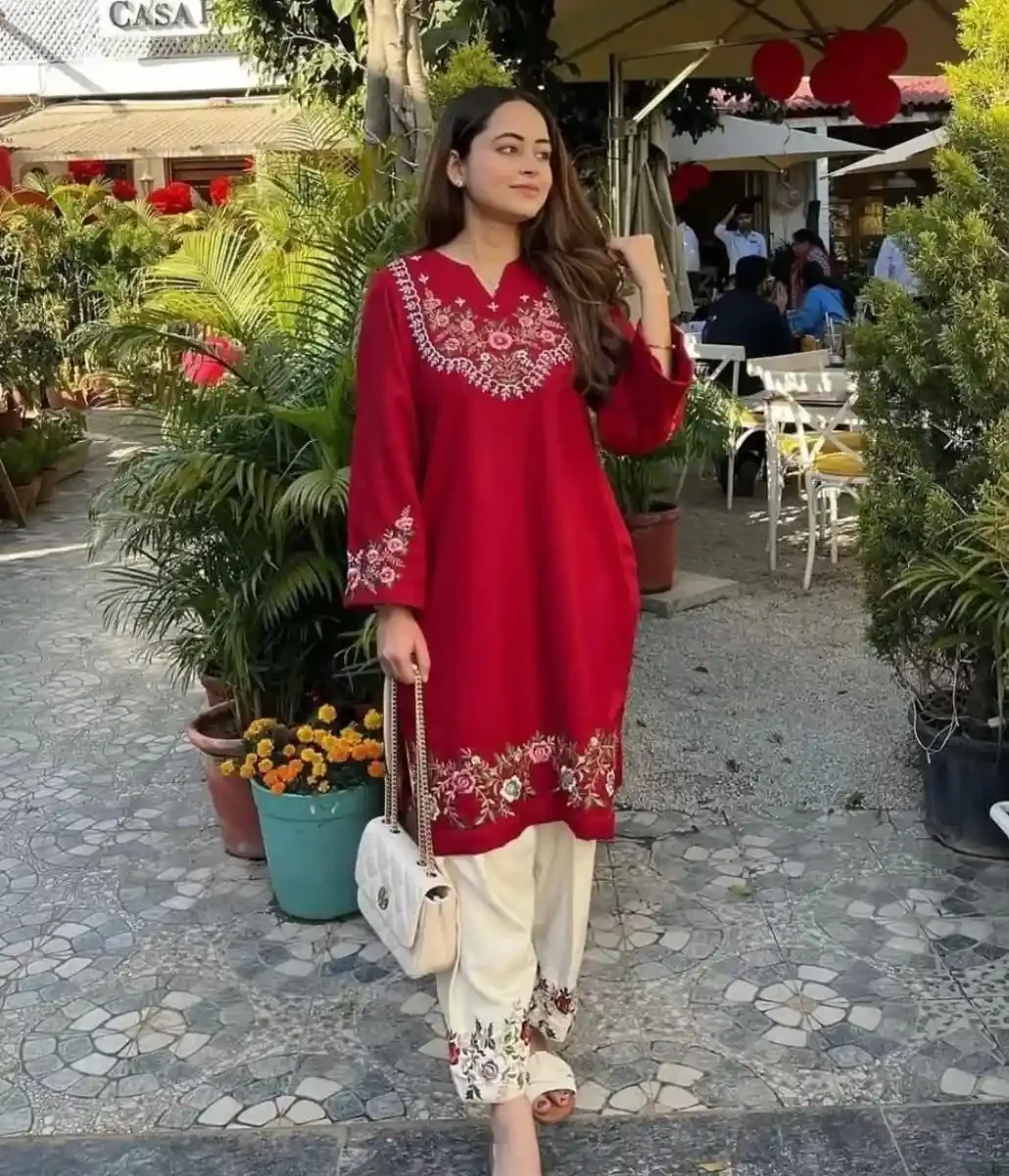 Dark Red Cotton Printed Co-Ord Set
