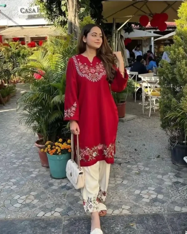 Dark Red Cotton Printed Co-Ord Set