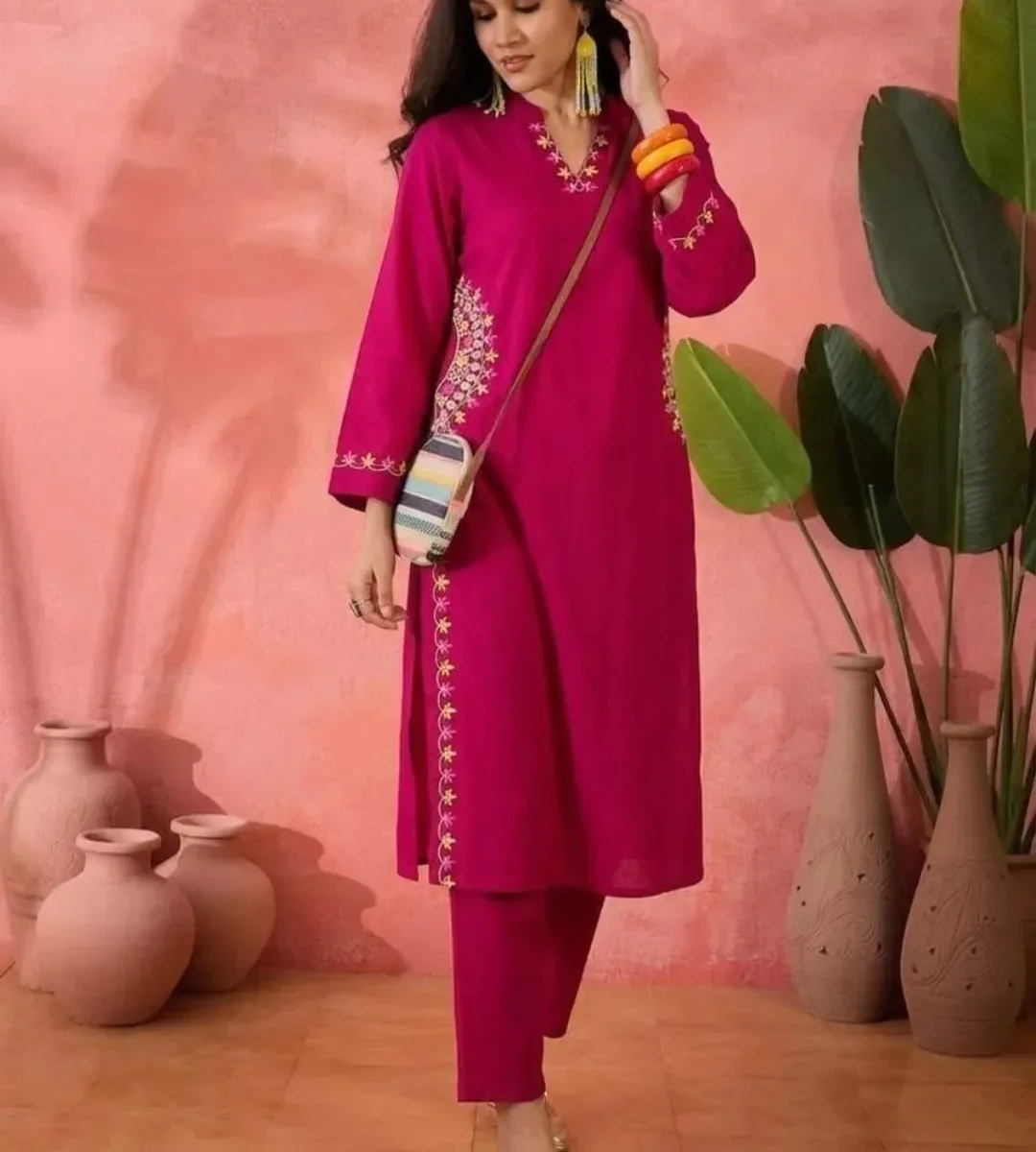 Deep Pink Kurti With Pant Set