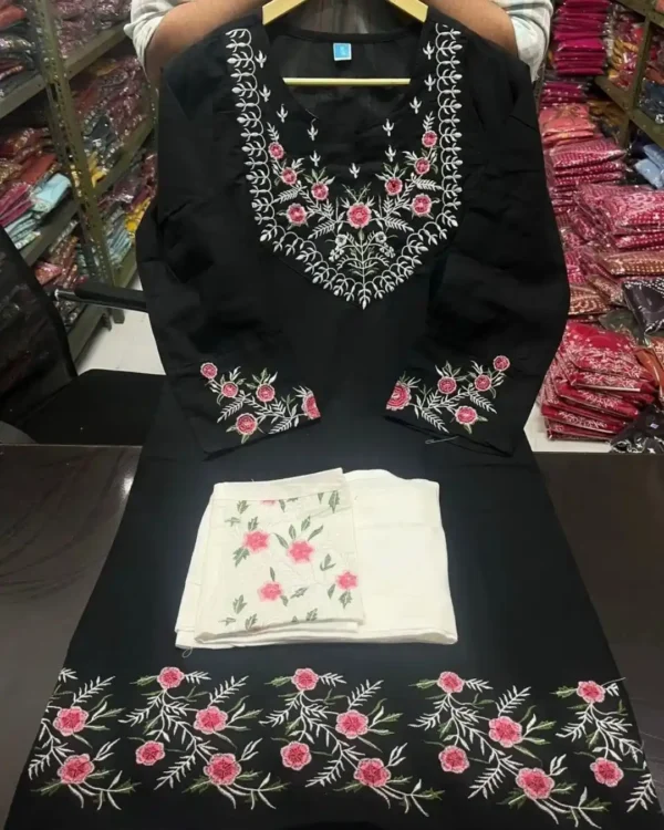 Embroidery Black Cotton Cor-Ord Set