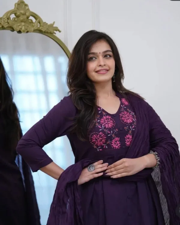 Embroidery Lavender Cotton Suit Set