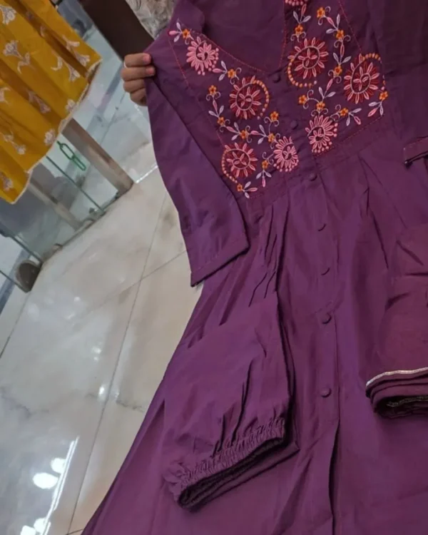 Embroidery Lavender Cotton Suit Set